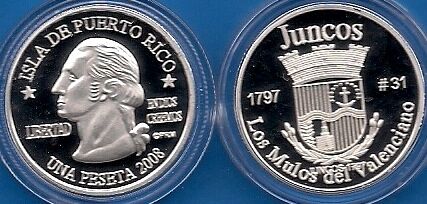   PESETA JUNCOS 2008 Puerto Rico Boricua Quarter 1/100 Plata  