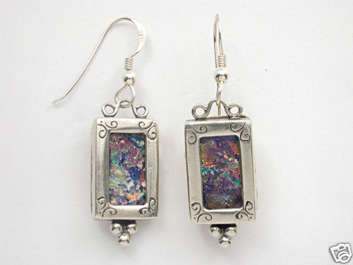 Roman Glass earrings made in Israel silver jewelry  