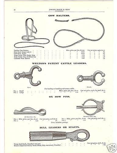 COW HALTER BULL CATTLE LEADER 1900 ANTIQUE CATALOG AD  