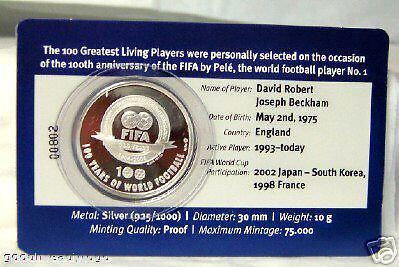 FIFA PELE SOCCER BECKHAM LIMITED SILVER PROOF COIN MEDAL New  