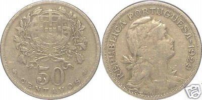 Portugal 1929 50 Centavos ~ VF ~  