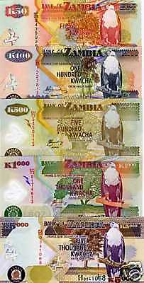 Zambia, SET, 50;100;500;1000; 5000, 2005 2009, New, UNC  