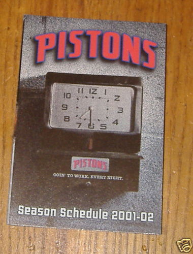 detroit pistons pocket schedule 2001  2002 NBA  