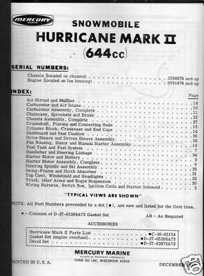1973 MERCURY SNOWMOBILE HURRICANE MARK II PARTS MANUAL  