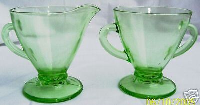 VASELINE GREEN ART DECO OVIDE CREAMER & SUGAR BOWL  