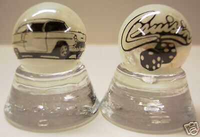 1955 CHEVY & CRUSIN FUZZY DICE ON WHITE MARBLES  