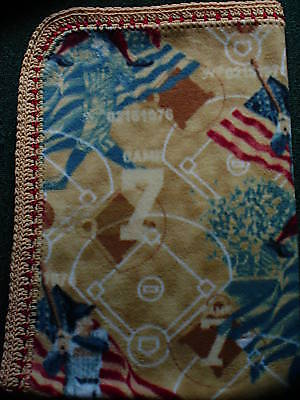 CRIB/NAP BLANKET  PATRIOTIC BASEBALL THEME/RUST 28X46  