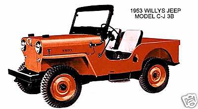 1953 WILLYS JEEP ~ MODEL C J 3B (ORANGE) ~ MAGNET  