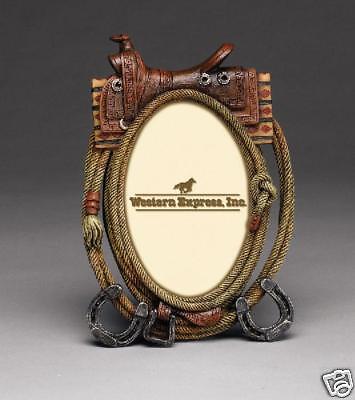 Western Saddle Rope & Horse Shoes Picture Frame  