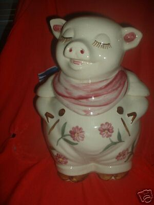 SHAWNEE Pottery SMILEY PIG Cookie Jar w Flowers  