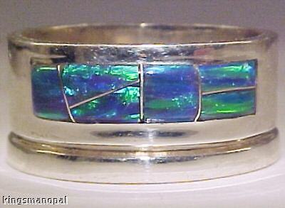 BLACK FIRE OPAL VERY WIDE BAND UNISEX RING Sz 7  