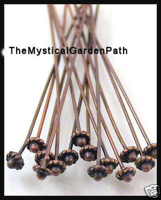 28 Fancy Top Antiqued Copper Head Pins 2 1/4 Long  