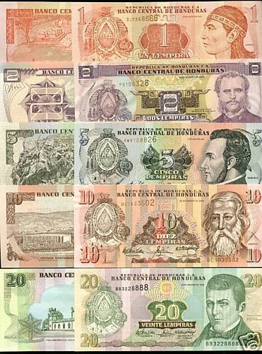 Honduras 1 2 5 10 20 Lampira UNC Set 2004 Look