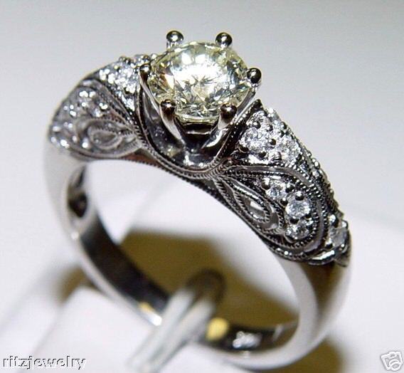 00CT Round Cut Diamond Filigree Ring 14K PGS $2600  