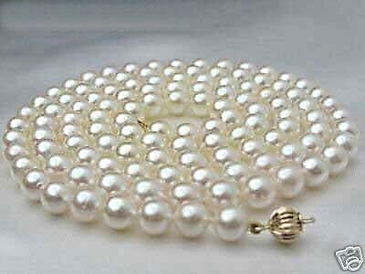 8MM noblest White salt water pearl necklace 34  