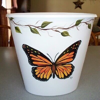 HAND PAINTED BUTTERFLY WASTE PAPER BASKET/MONARCH/SMALL  
