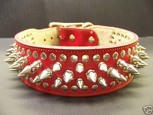 Wide RED Spiked Leather 21 Collar Pitbull Studded  