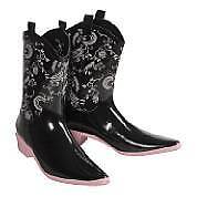 Rubber Roper Western Barn Boot Black Pink Women 7 6 NIB  