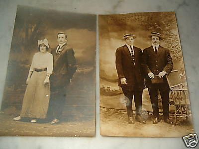 EARLY 1900S PHOTO POSTCARDS BUSINESS MEN STRAW HATS  
