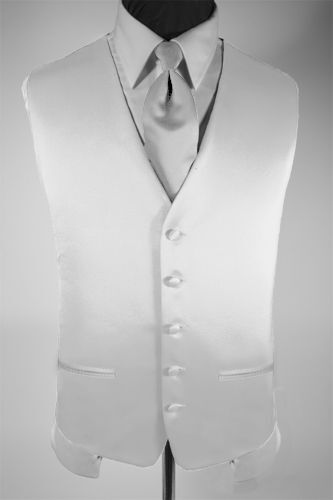 Mens Suit Tuxedo Dress Vest and Necktie White XL  