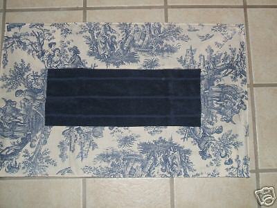 Blue Cream Country French Toile Kitchen Bath Mat Rug  