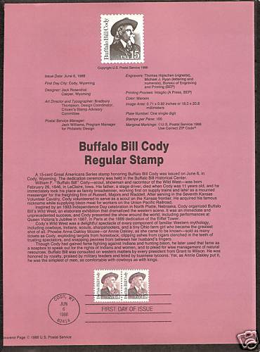 2177 BUFFALO BILL CODY 1988 Souvenir Page  