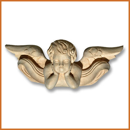 Hand Carved 10 1/4W Birch wood Angel Face Corbel Onlay  