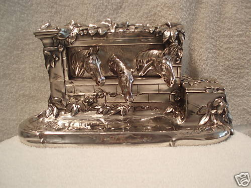 19 c RARE ART NOUVEAU INKWELL WITH 3 HORSES  