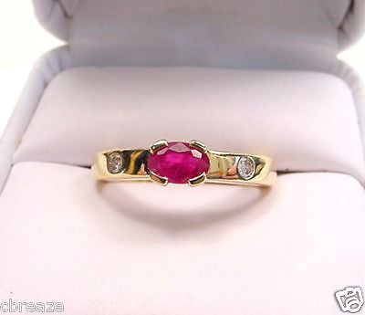 NICE BLOOD RED NATURAL RUBY & DIAMONDS 18K GOLD RING  