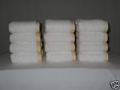 12 100% Cotton Hemmed Washcloths w/ Yellow Border  