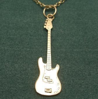 Gold Fender Precision Bass miniature guitar necklace  