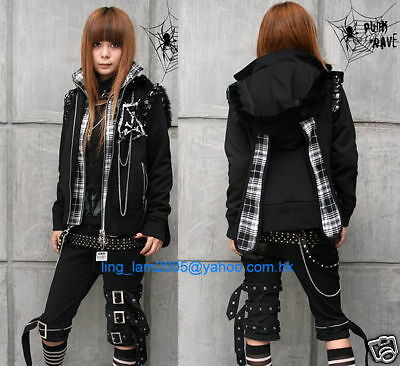 punk Kera NANA Gothic Ear FUR Hoodie JACKET COAT S  